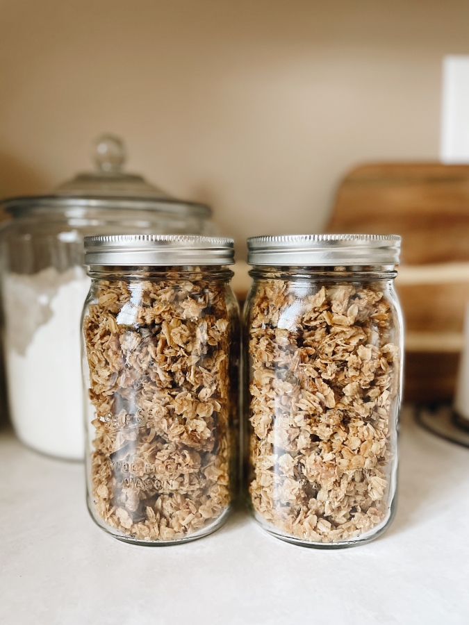 Healthy homemade granola in mason jars
