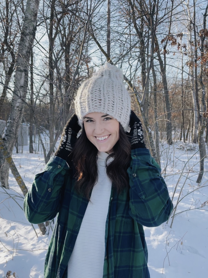 Womens winter outfit inspo knit beanie and flannel